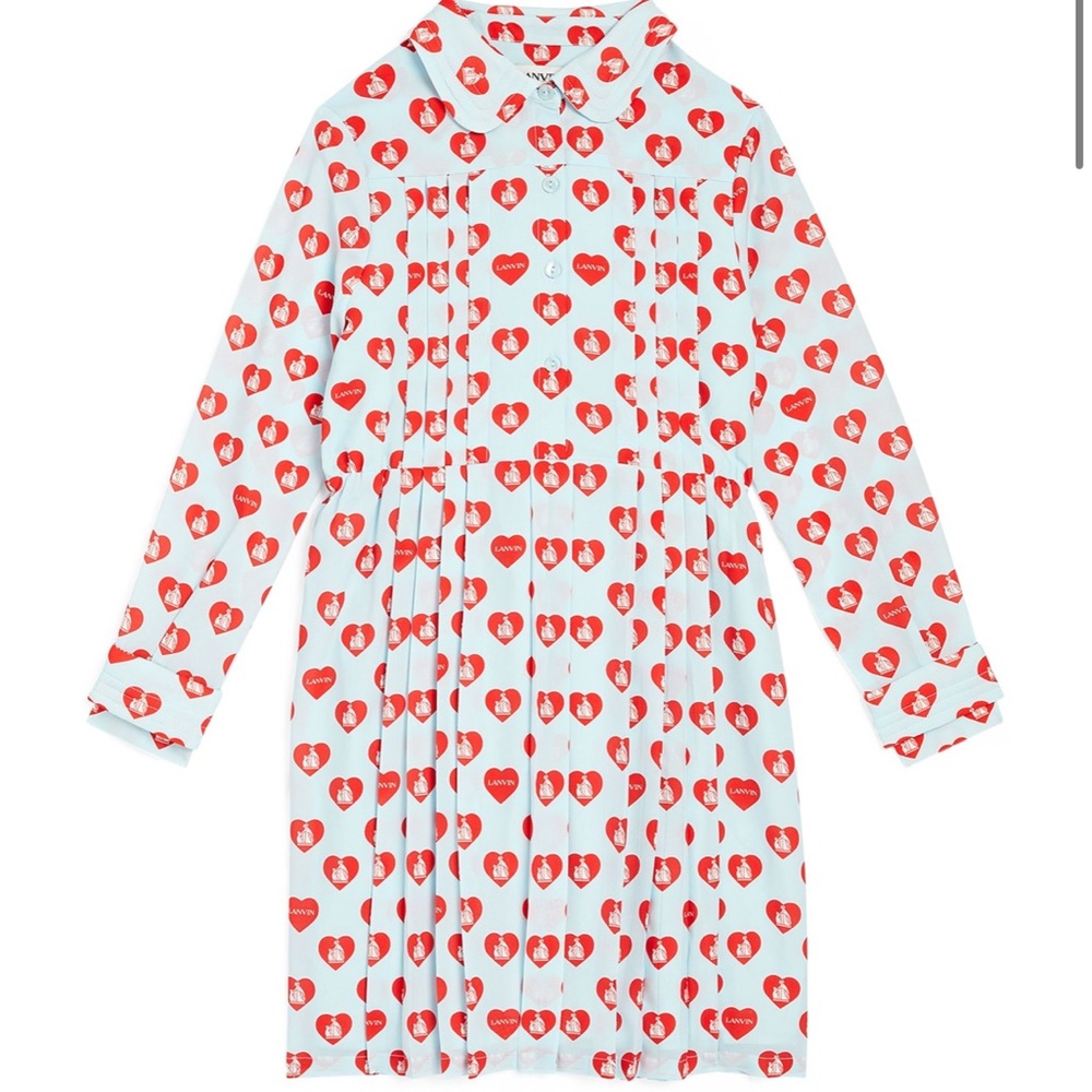Lanvin Enfant Heart Print Dress with Peter Pan Collar (Size 12)